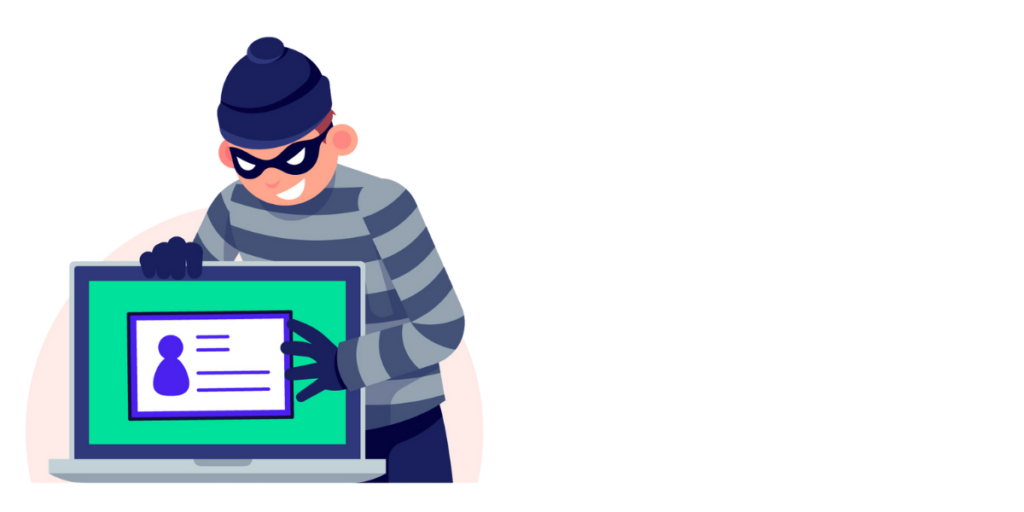 A robber attempting to steal the identity on the laptop screen