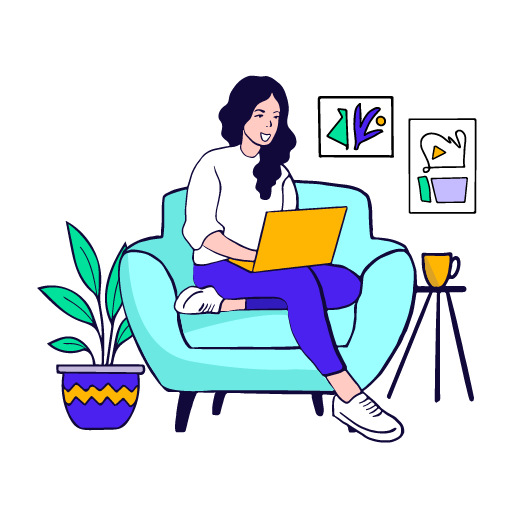 A woman on a couch, working intently on her laptop, showcasing a blend of relaxation and concentration.