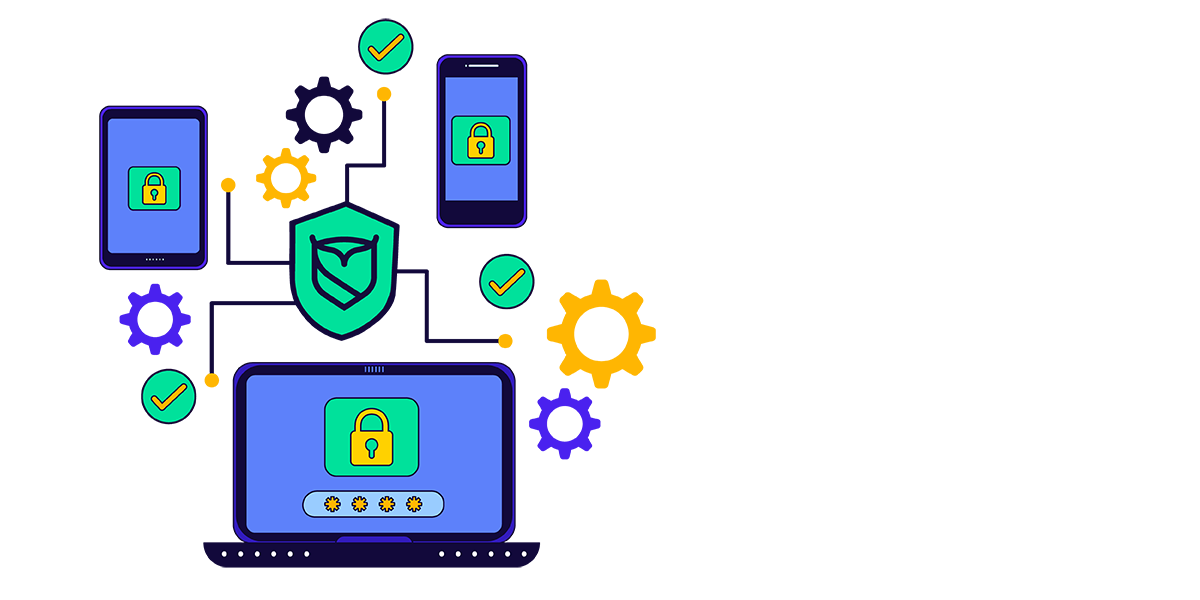 A laptop and a smartphone, each adorned with a green Sapher Shield icon, representing digital security and safety.
